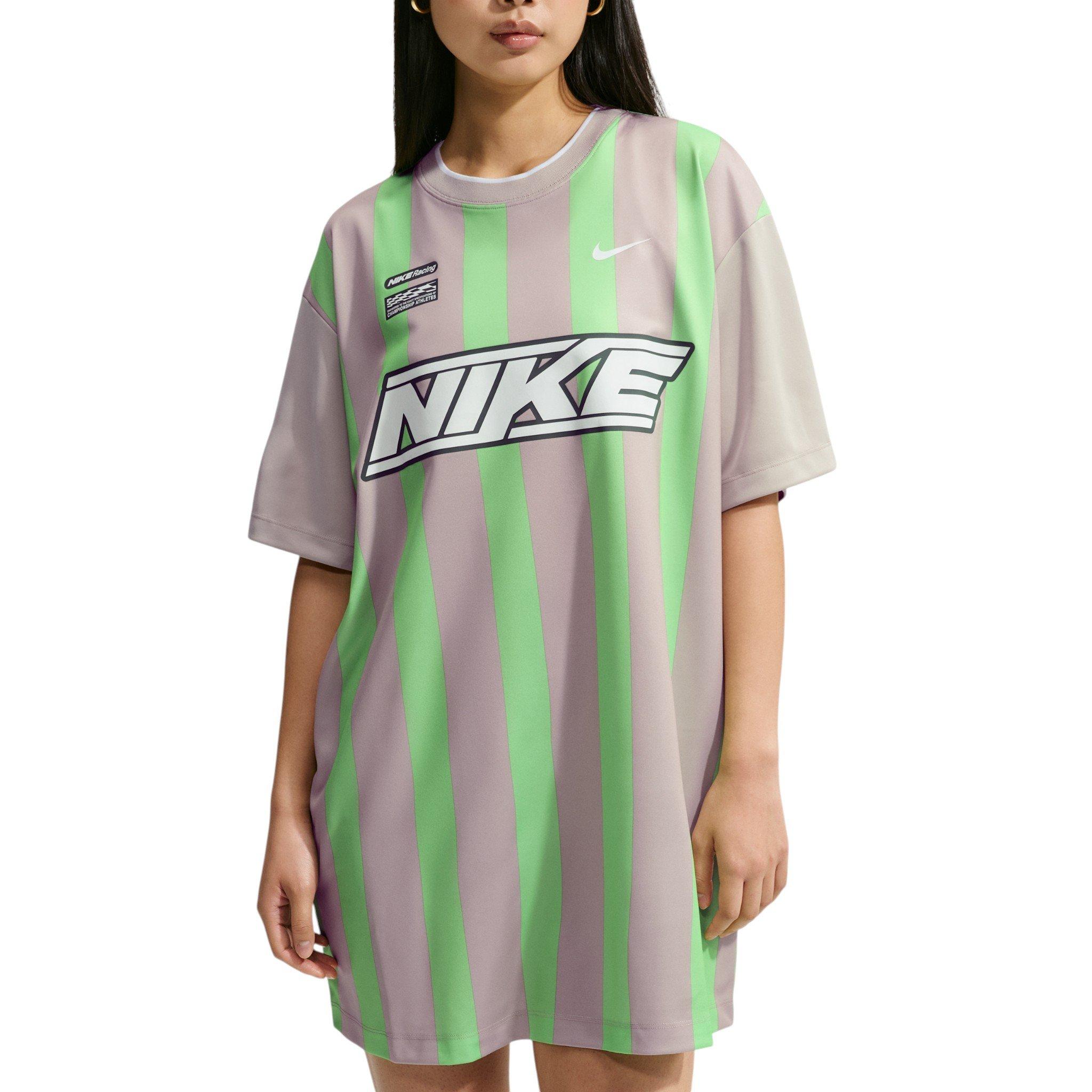 Nike Women's Sportswear Oversized Jersey Mini Dress - Cream/Green/White - CREAM/GREEN/WHITE